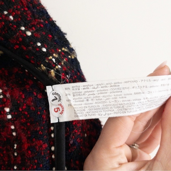 Zara Red Textured Tweed Oversized Shacket - Picture 8 of 12
